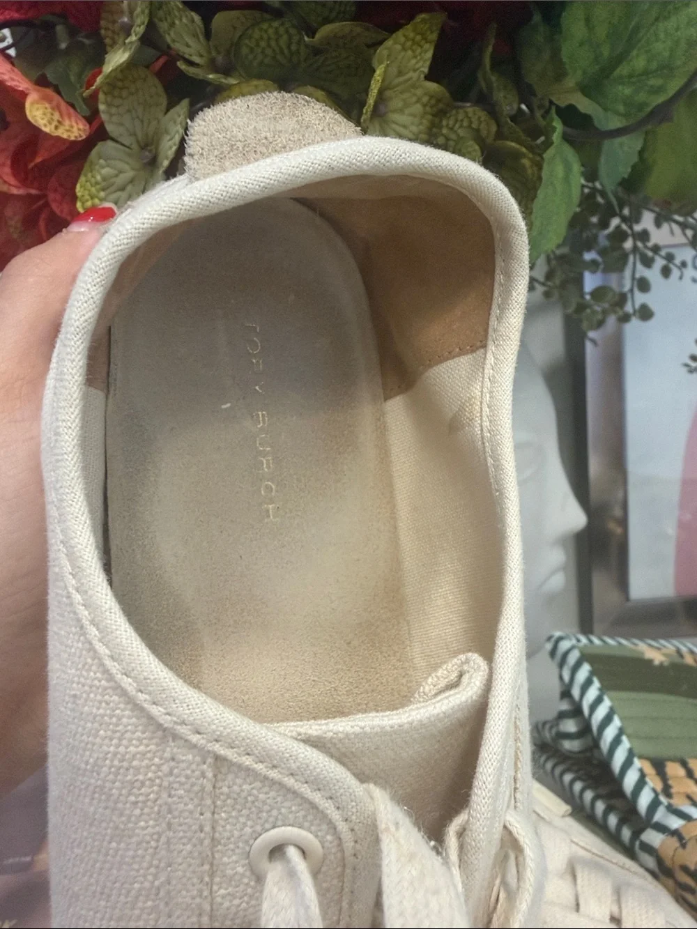 Tory Burch used scuffed Platform Espadrille Sneaker - Cream Canvas Lace-Up